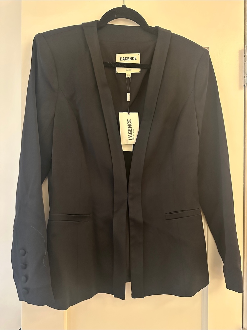 L'AGENCE NWT Black Women's Open-Front Tailored Tuxedo Blazer